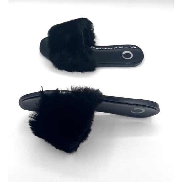 JOURNEE COLLECTION 'DUSK' FAUX FUR BAND SLIDE SANDALS BLACK WOMENS 7M NEW - Picture 8 of 12